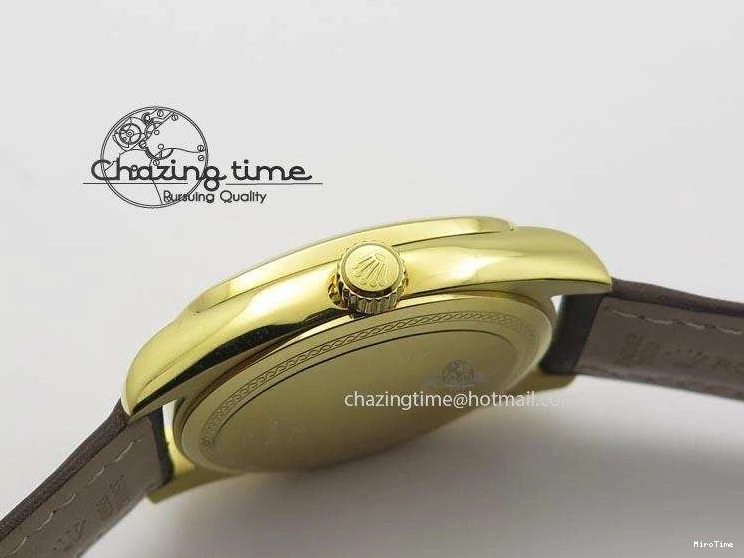MiroTime 0505 Thermal Cellini Date YG Gold Sticks Dial On Brown Leather Strap A 3885